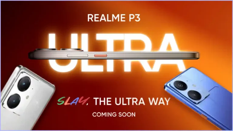 Realme P3 Ultra 5G design teaser showcasing a sleek profile with dual circular camera units and an orange power button